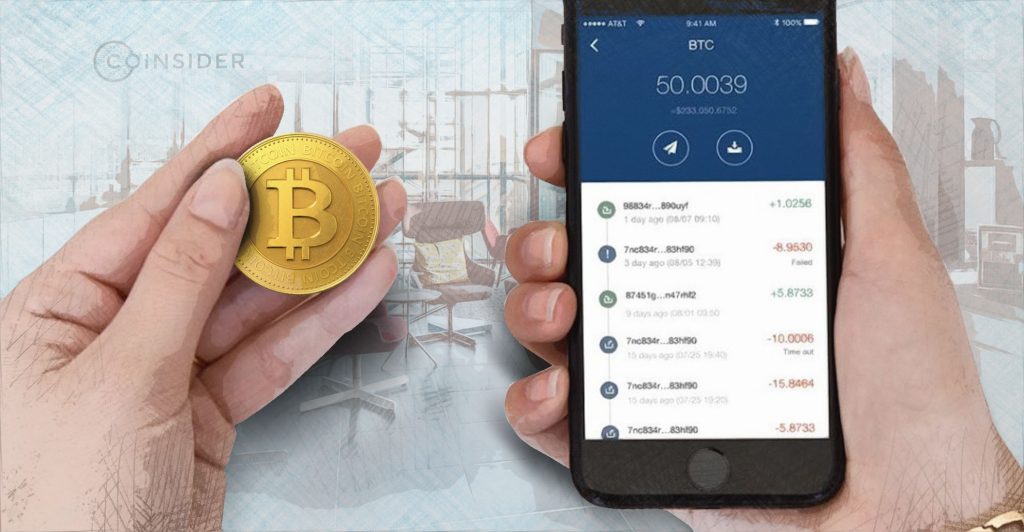 крупный план экрана смартфона с приложением криптокошелька