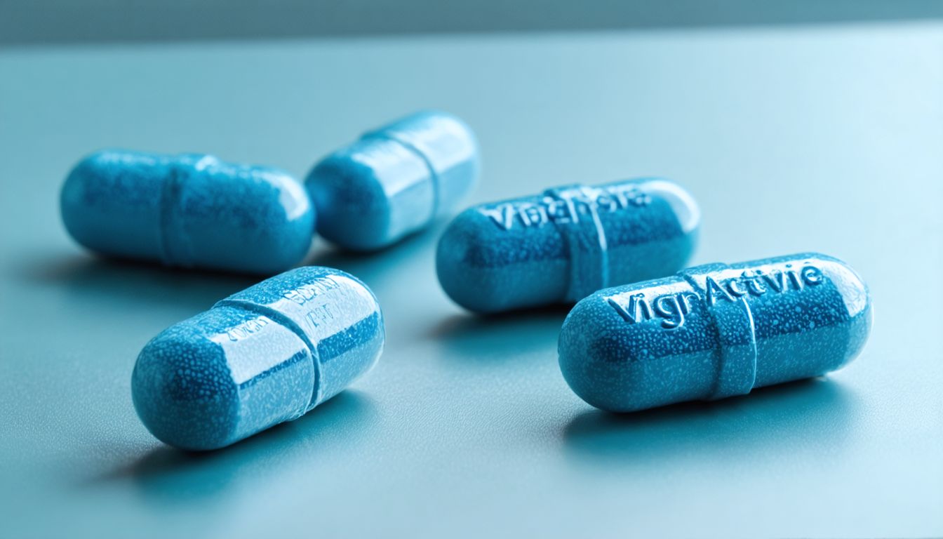 Упаковка и капсулы Viagra Super Active на нейтральном медицинском фоне